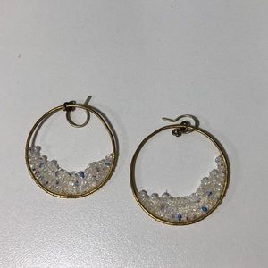 Chan Luu 1.25”  Hoop Earrings Gold w Crystals